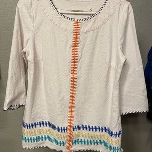 White Soft Surroundings Shirt with Colorful Stitching size XS